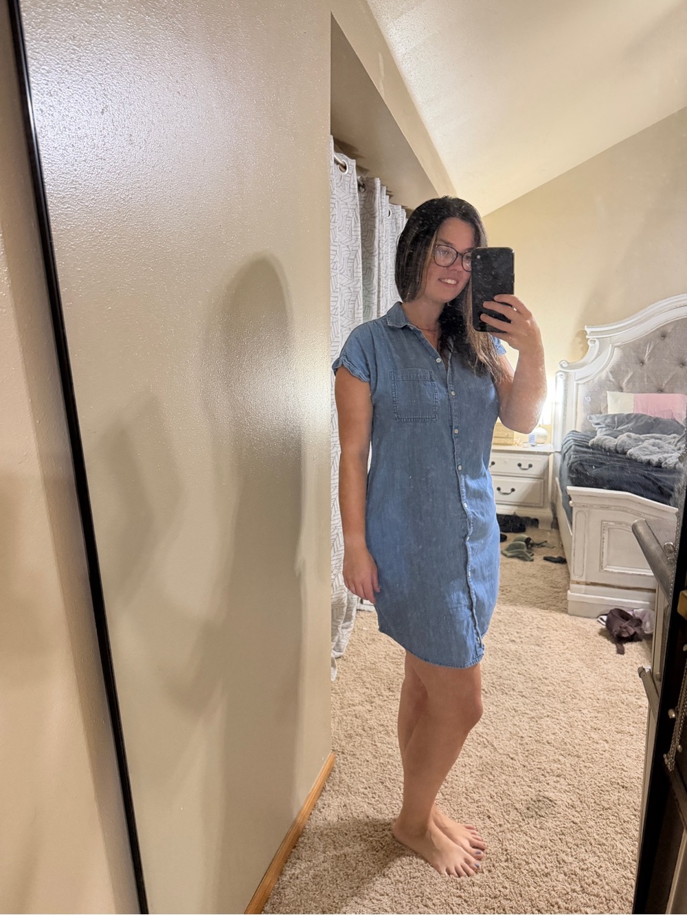 Old Navy Chambray Button Front Shirt Dress Blue Medium
